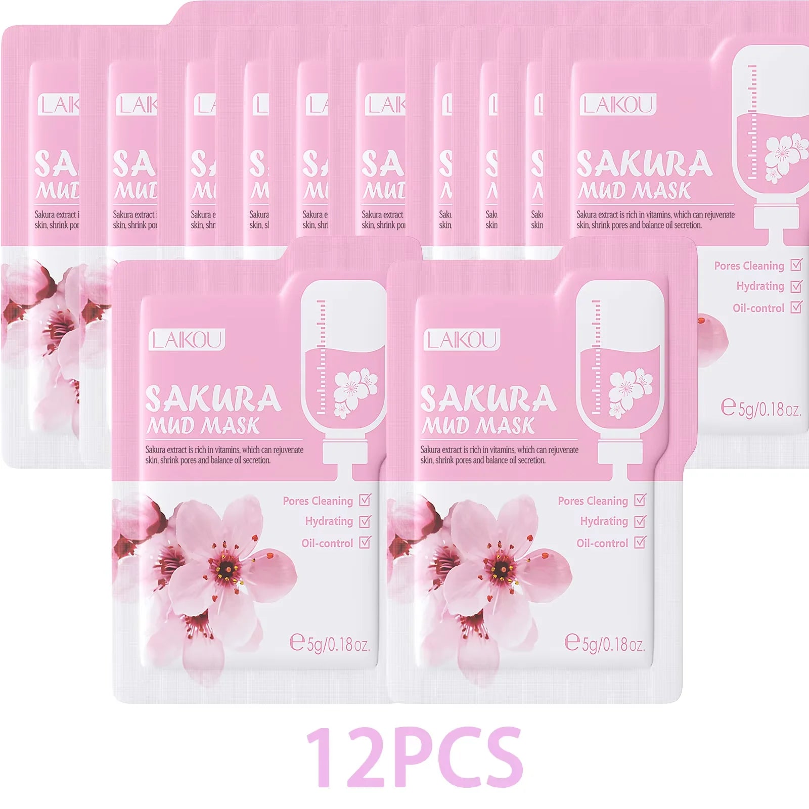 LAIKOU Japan Sakura Clay Mud Mask Hydrating Gentle Cleansing Refreshing Oil Balancing Daily Facial Skin Care Mask 5g Pi-Mart