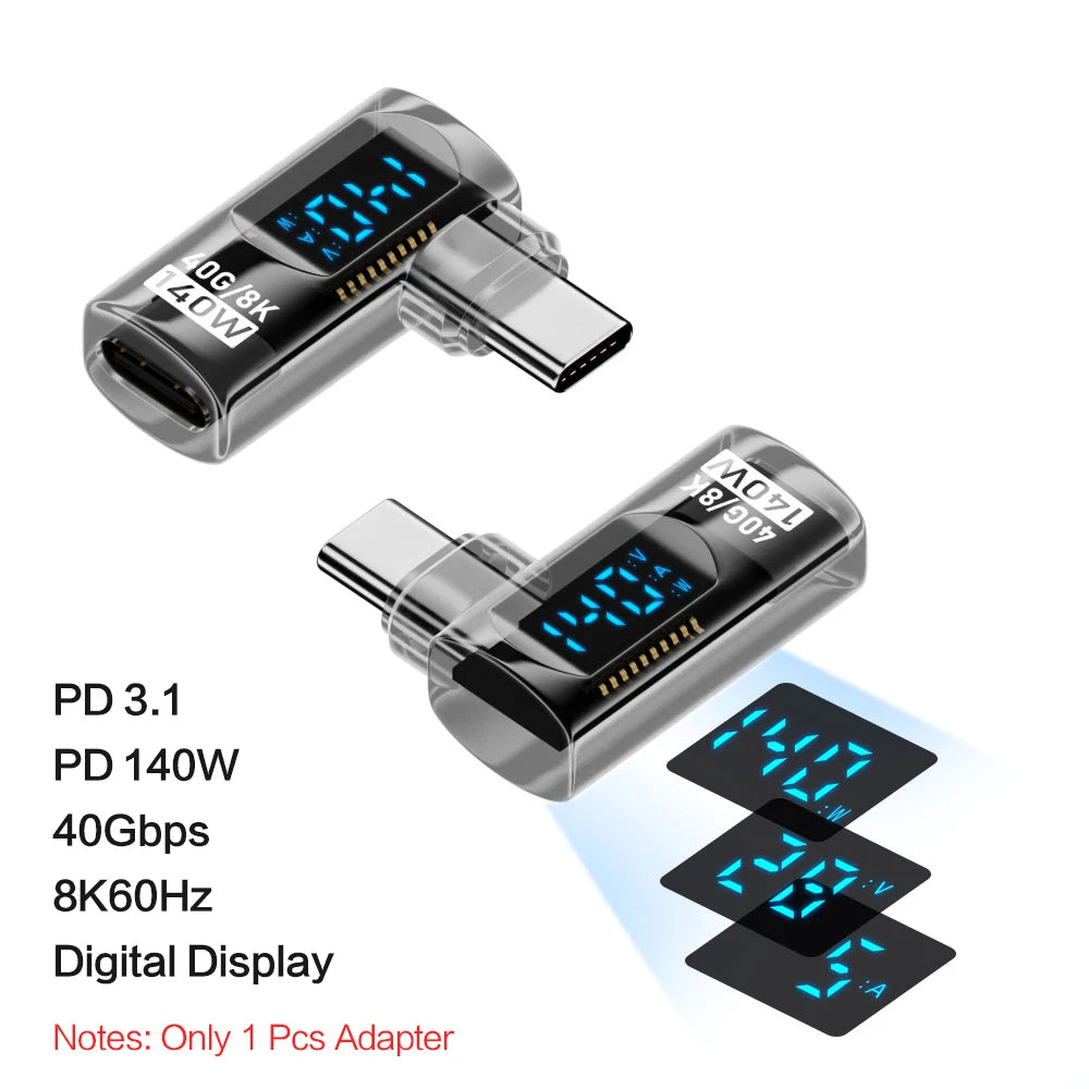 90 Degree USB C Adapter Right Angle U Shape Type C Adapter 40Gbps Data Transfer PD 140W USB4.0 8K 60Hz Video for Thunderbolt 3/4 Pi-Mart