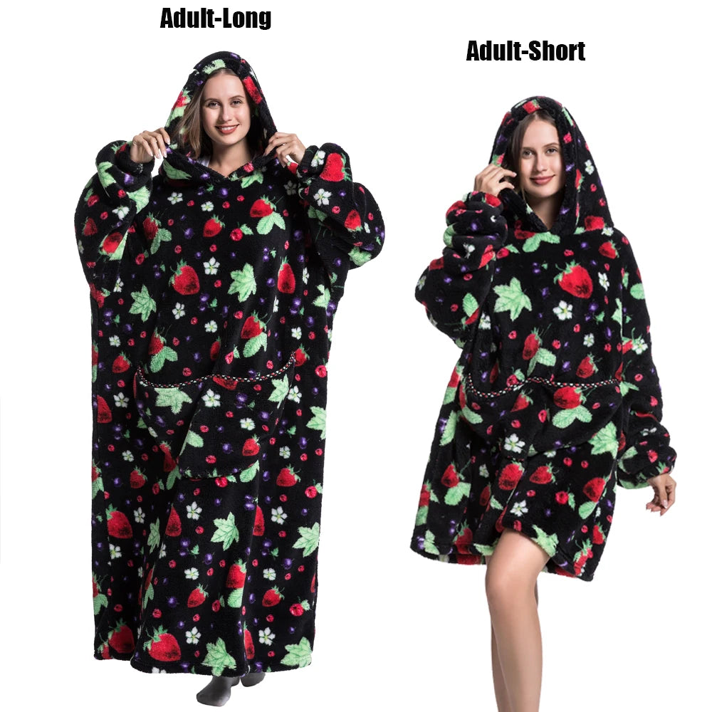 Women Plush Fleece Blanket Men Warm Thick Hoodies Adult Giant TV Blanlets with Sleeves Super Long Cold-proof Homewear Pajamas Pi-Mart