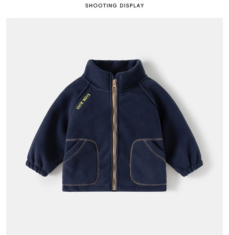 Ircomll New Children Boys Polar Fleece Jacket Autumn Winter Kids Coat Causal Toddler Stand Collar Zipper Outwear Boys Clothing Pi-Mart