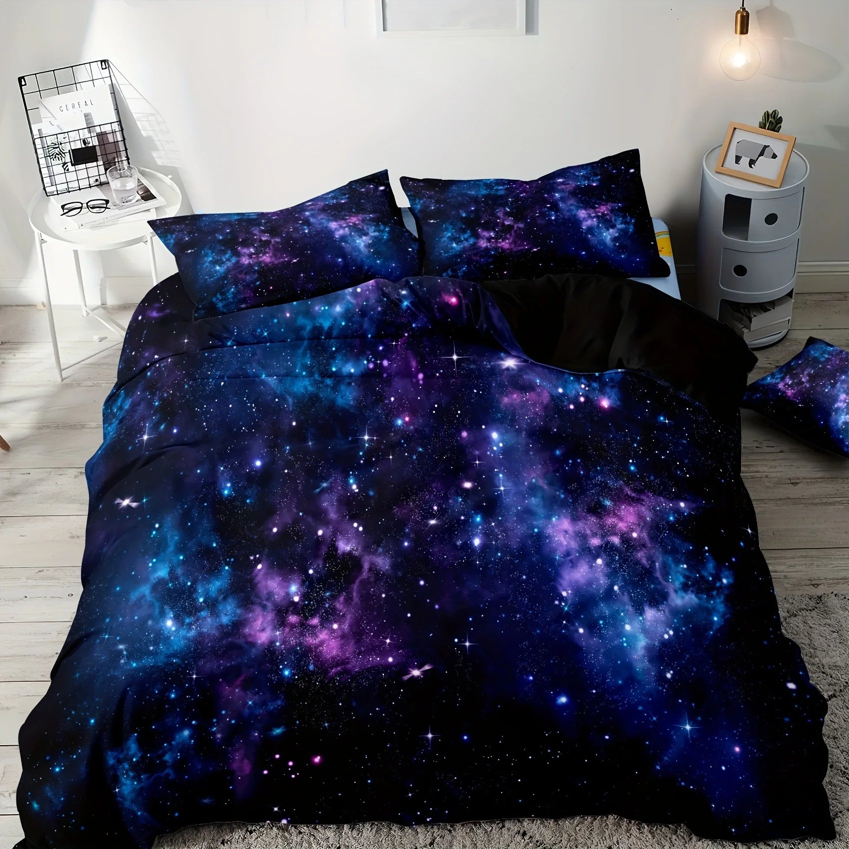 Soft and Comfortable Purple Star Galaxy Print Duvet Cover Set - Washable Microfiber Bedding for Bedroom and Guest Room Pi-Mart