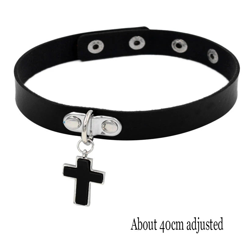 Black PU Leather Punk Choker Collar Necklace with Rivets Gothic Femme Jewelry for Party Club Sexy Goth Pendientes Pi-Mart