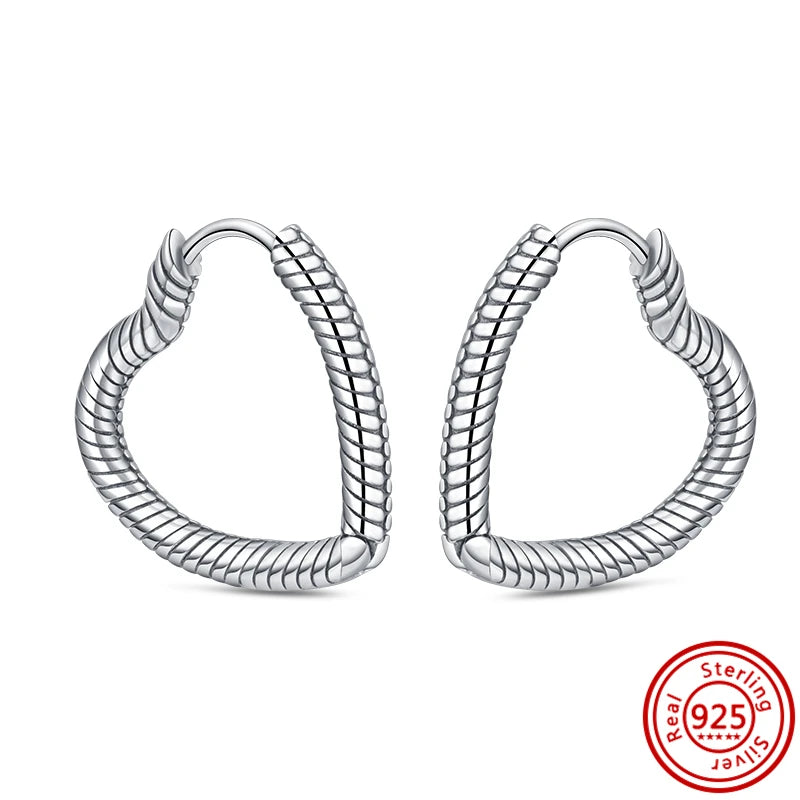 Hot Sale 925 Sterling Silver Heart Earrings Fit Original Charms Hoop Earrings For Women Girls Stud Earring Fine Jewelry Gifts Pi-Mart