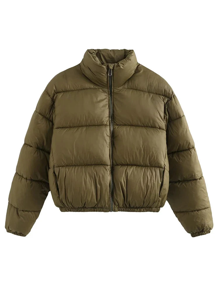 Vintage Women Brown Warm Puffer Jackets 2023 Winter Fashion Ladies Elegant Short Parka Casual Female Chic Green Outerwear LadyShow.Store