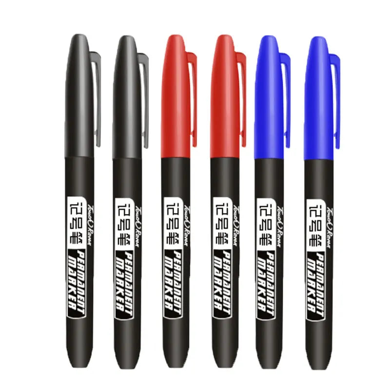6 PCS Permanent Marker Pen Manga Drawing Markers Black Blue Red Waterproof Ink Sketch Pens Stationery Art School Supplies Pi-Mart