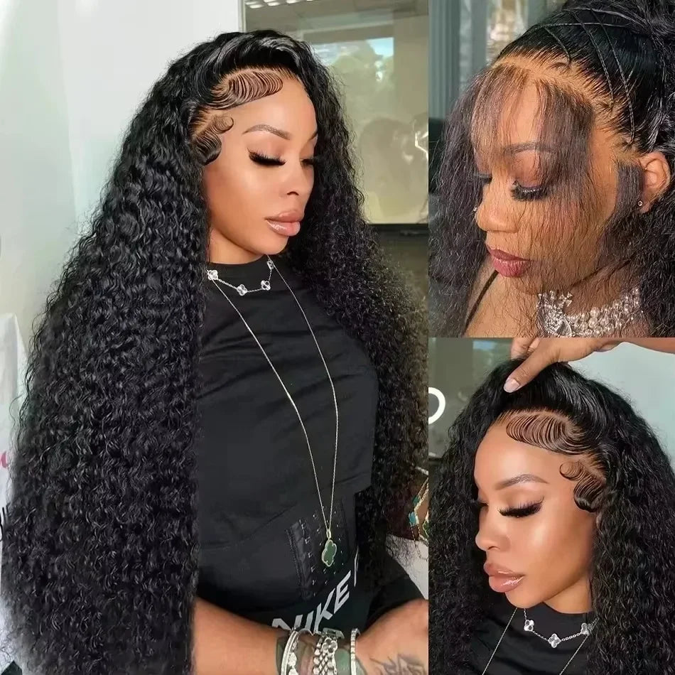 13X4 13X6 Deep Wave Hd Transparent Lace Front Wigs Pre Plucked 30 40 Inch Frontal Human Hair Curly Wig For Women 180 200 Density LadyShow.Store