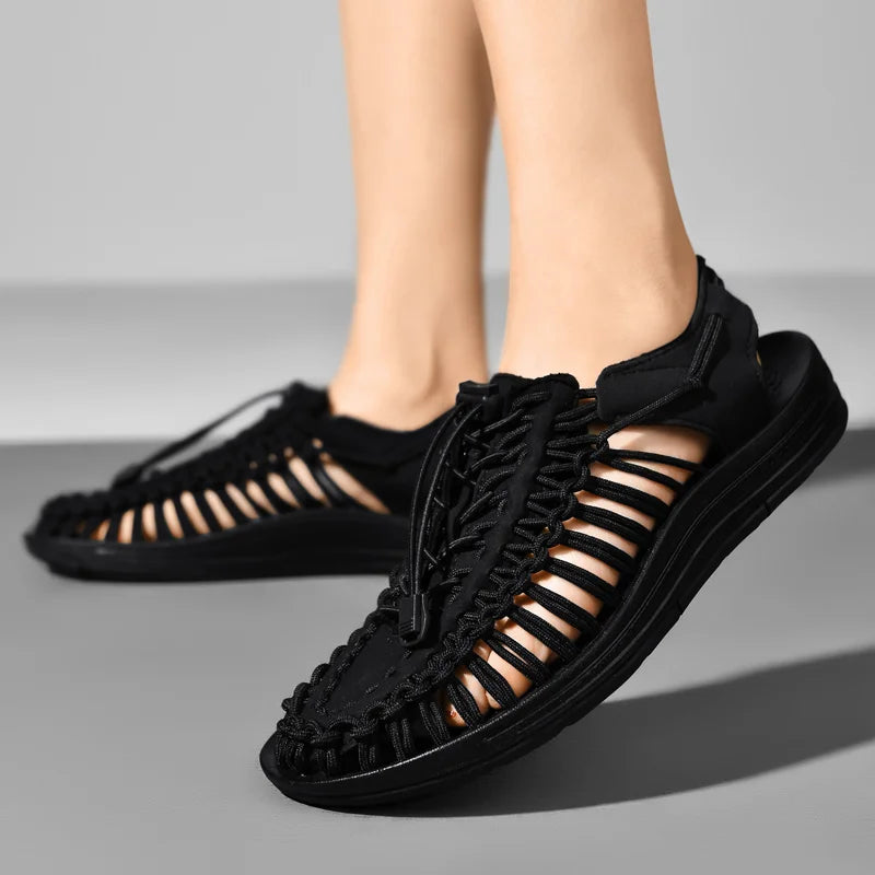 Summer Men Sandals Fashion Handmade Weaving Design Beach Sandals Breathable Casual Flat Sandals Outdoor Couples Sandals Size Pi-Mart