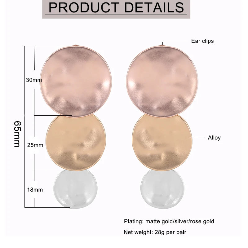 Trendy Vintage Hammered Texture Round Disc Clip on Earrings Non Pierced Matte Platting for Women Statement Earrings Jewelry Pi-Mart
