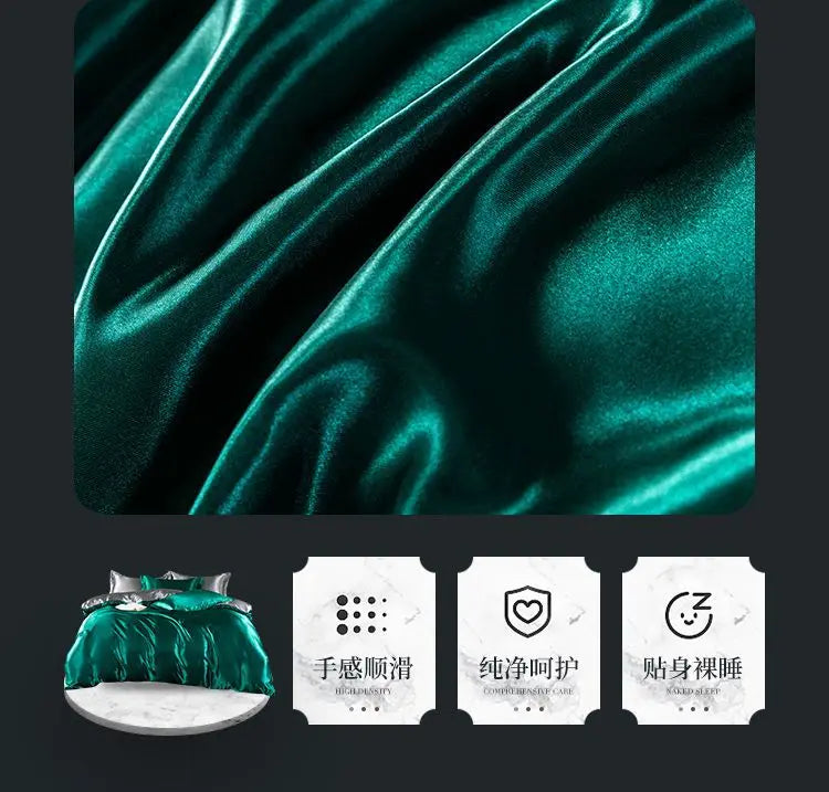 Luxury 100% Silk Bedding Set with Duvet Cover Set Double King Queen Size Bedding Cover Kit 4pcs Bed Cover Bed Linen Sets Pi-Mart