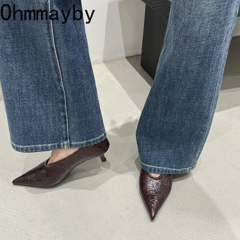 Fashion Pointed Toe Thin Heel Women Office Pumps Shallow Slip On Party Dress Shoes 2026 New Spring Autumn Commuter Footwear LadyShow.Store