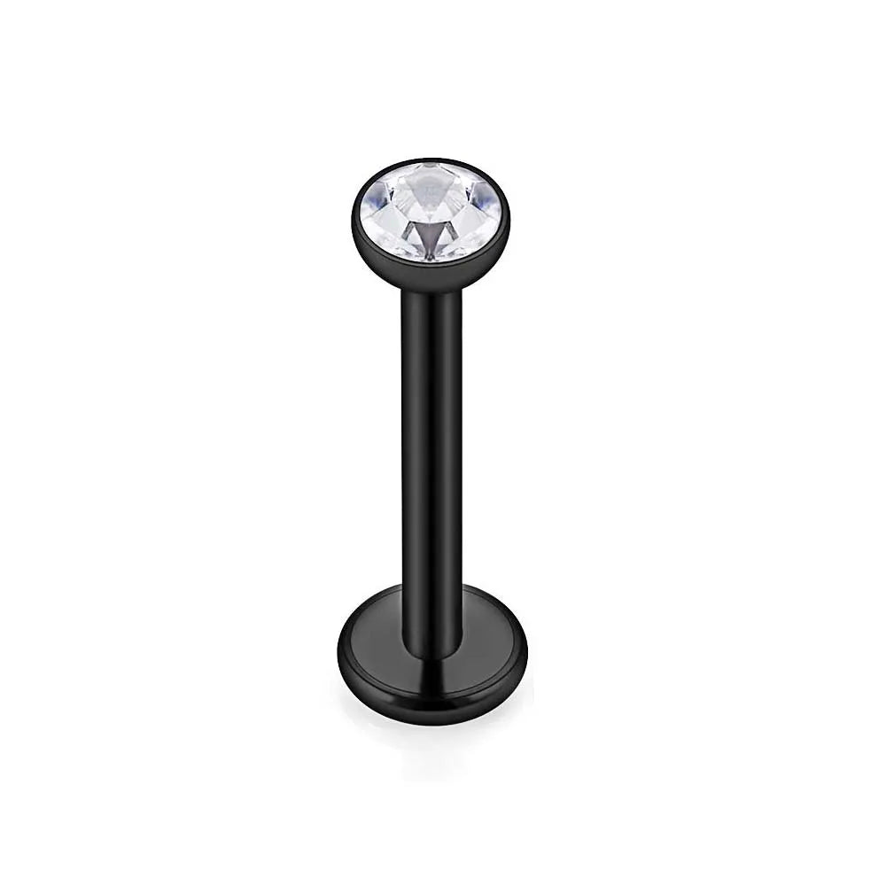 WKOUD 16G Stainless Steel Lip Labret Piercing Crystal Ball Monroe Lip Stud Helix Tragus Conch Piercing Cartilage Earrings Black Pi-Mart