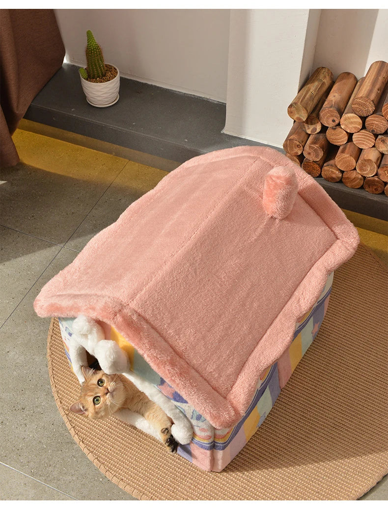 Foldable Dog House Kennel Bed Mat For Small Medium Dogs Cats Winter Warm Cat Bed Nest Pet Products Basket Pets Puppy Cave Sofa Pi-Mart