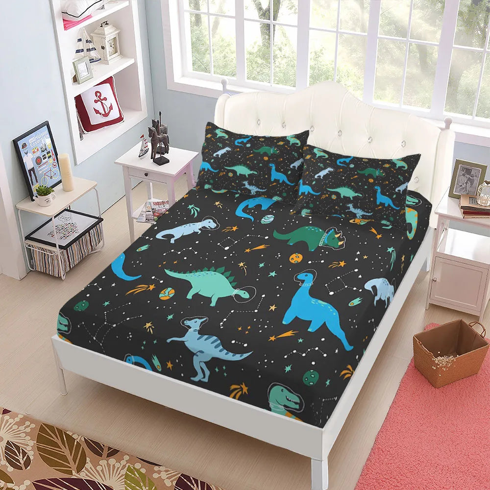 Jurassic Dinosaurs Children Fitted Sheet Set King Queen Double Full Size Bed Linen Set LadyShow.Store