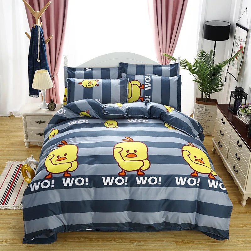 Lovely Cartoon King Size Duvet Cover Set 220x240 Skin Friendly Double Bed Quilt Cover Blanket Comforter Cover and Pillowcase Pi-Mart
