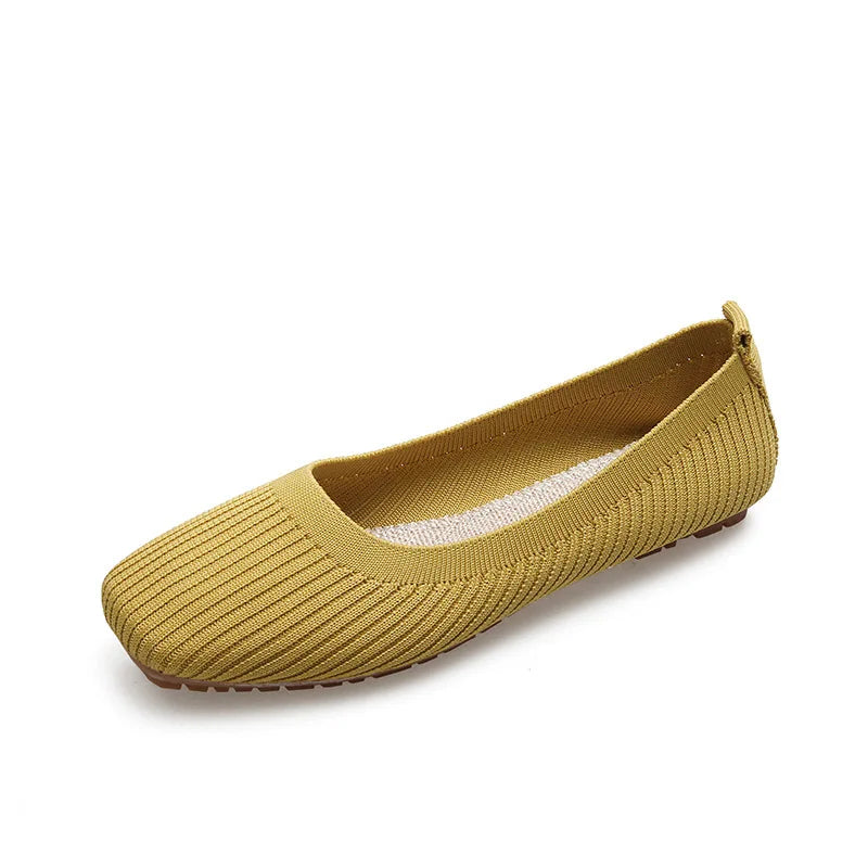 Women Leisure Flats Summer Autumn Flat Shoes Breathable Knitted Square Toe Slip-on Female Daily Walking Driving Loafers Pi-Mart