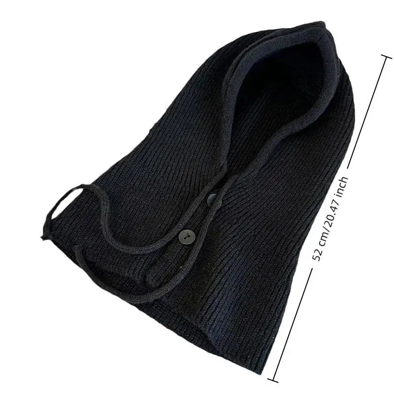 Winter Balaclava Hat Warm Knitted Women's Hood Hat Solid Color One-piece Neck Pullover Cap Outdoor Cashmere Caps Pi-Mart