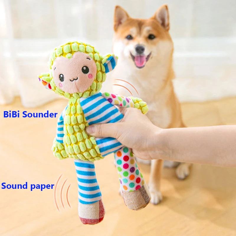 Cute Animals Plush Dogs Cats Toy Interactive Squeaky Puzzle Toy Bite Resistant Teeth Grinding Cleaning Pet Chewing Supplies Pi-Mart