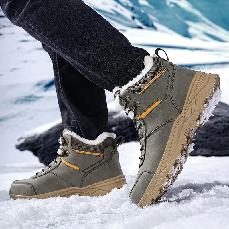 New Autumn and Winter High-Top Thick-Soled Fleece-Lined Men's Snow Boots, Outdoor Hiking Shoes, Hunting Boots, Hiking Boots Pi-Mart