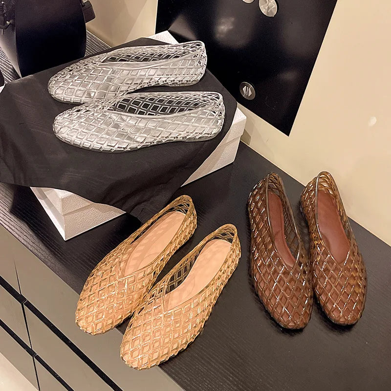 New V-mouth Crystal Jelly Shoes Fashionable, Versatile, Comfortable, Flat Bottom Single Shoes, Casual Sandals for Women LadyShow.Store