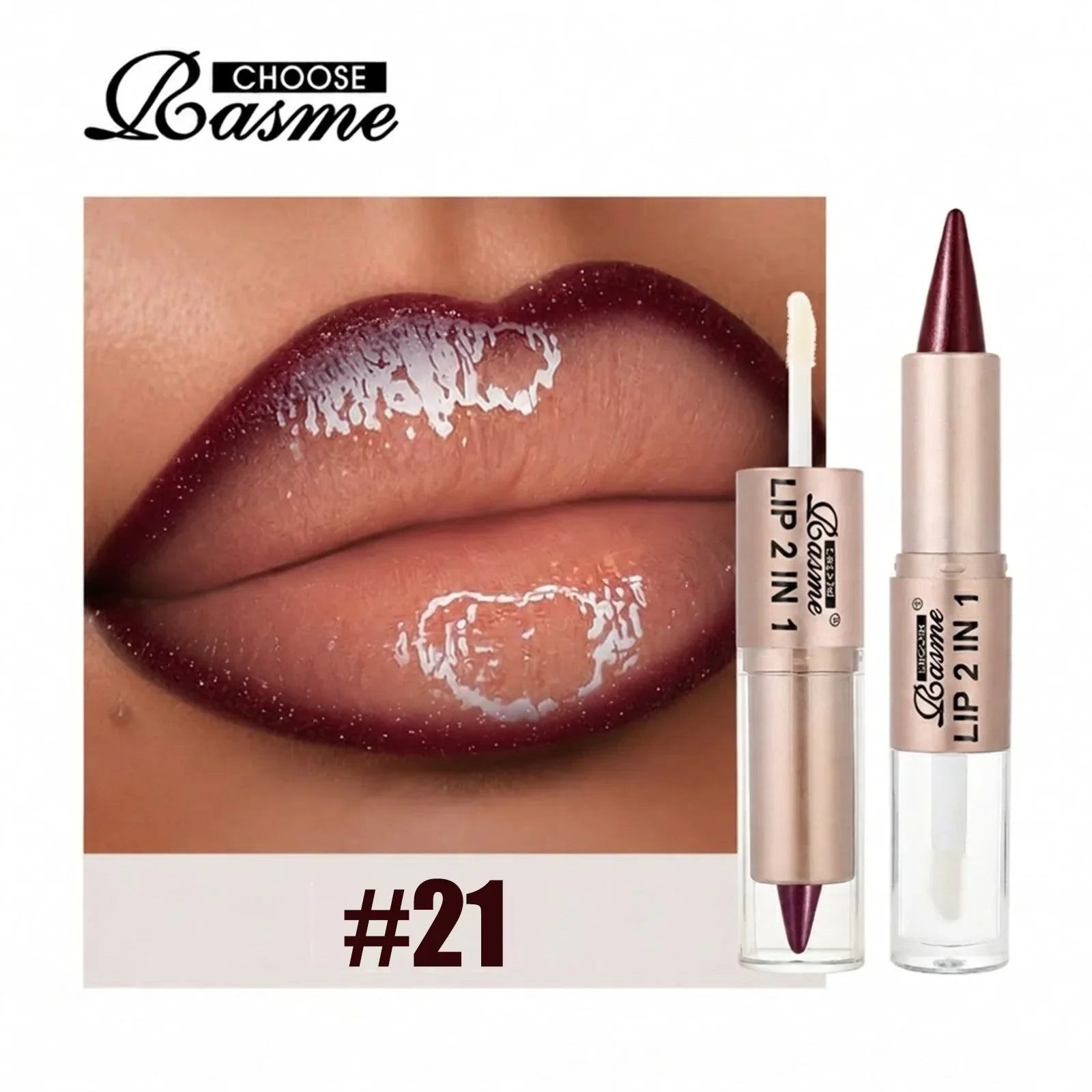 2IN1 Tapered Gradient Lipliner Pen Nude Brown Mirror Glass Lip Gloss Matte Lip Liner Waterproof Lip Contour Non Stick Makeup LadyShow.Store