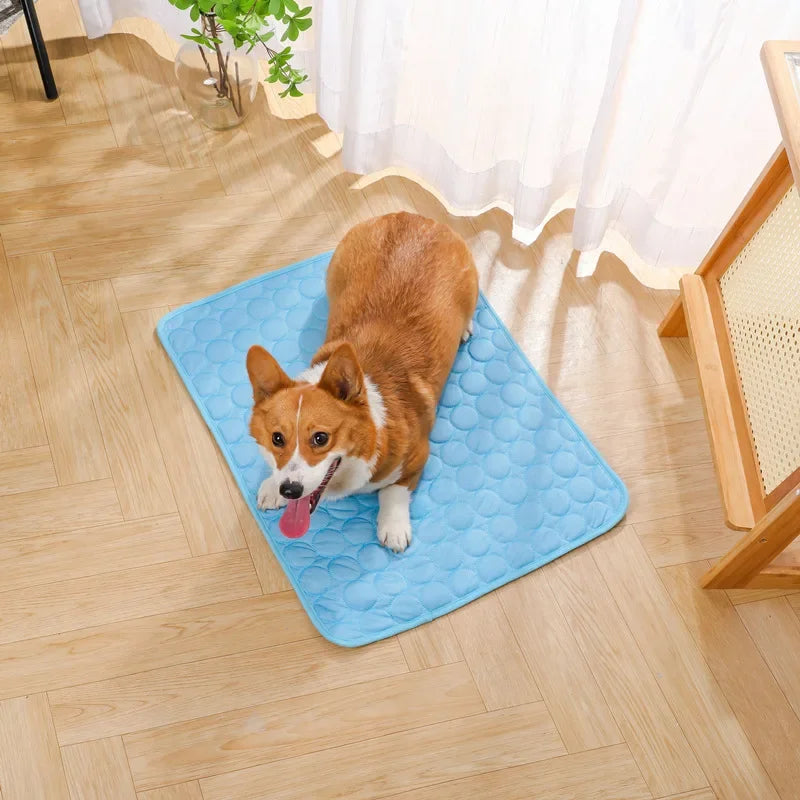 Summer Pet Ice Pad Cool Sleeping Mat Breathable Ice Silk Washable Pet Bed Durable Dog Cat Cushion Pet Supplies for Home Outdoor Pi-Mart