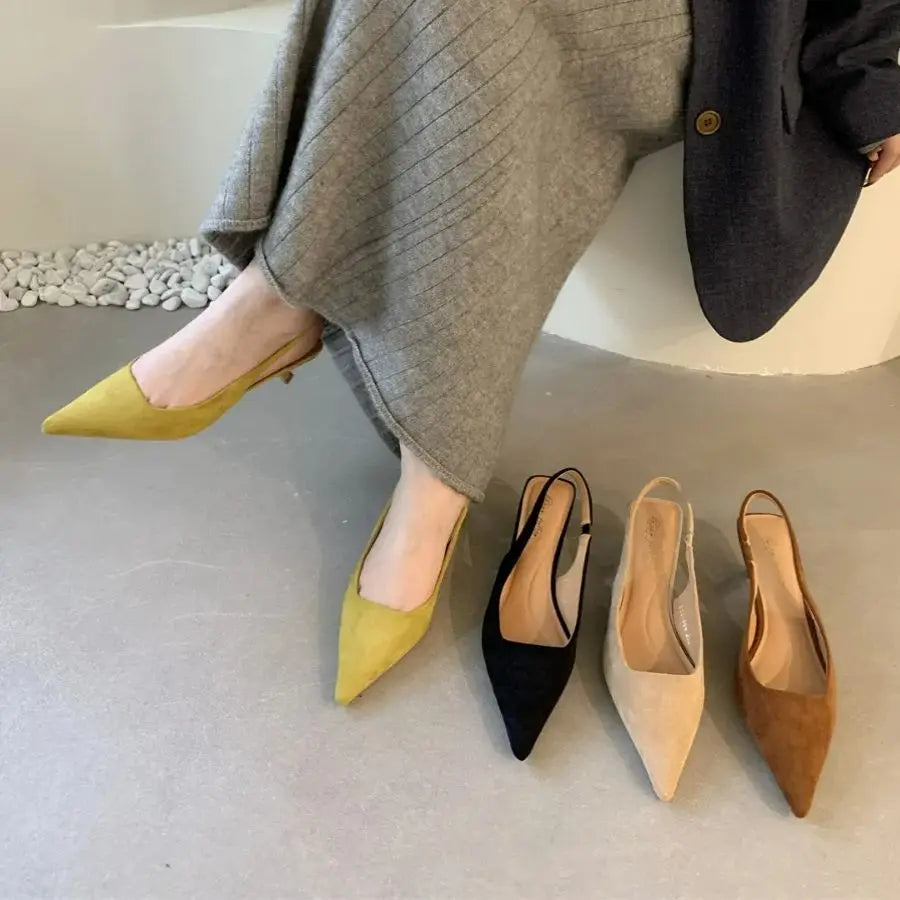 Bailamos Women Sandals Pointed Toe Elegant Low-heel Shoes Summer Fashion Slingback Woman Mules Shoes Pumps Dress Shoes LadyShow.Store