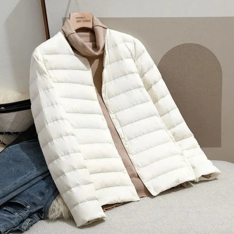 Women White Duck Down Slim Jackets 2025 New Arrivals Autumn Winter Warm Female Fashion Ultra Lightweight Packable Puffer Coats LadyShow.Store