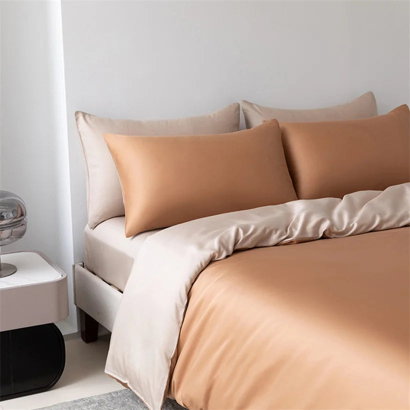 100% Mulberry Silk Bedding Set High End Silk Bed Sheets Set Luxury Smooth Duvet Cover Set Single Double Queen King Size Bedsheet LadyShow.Store