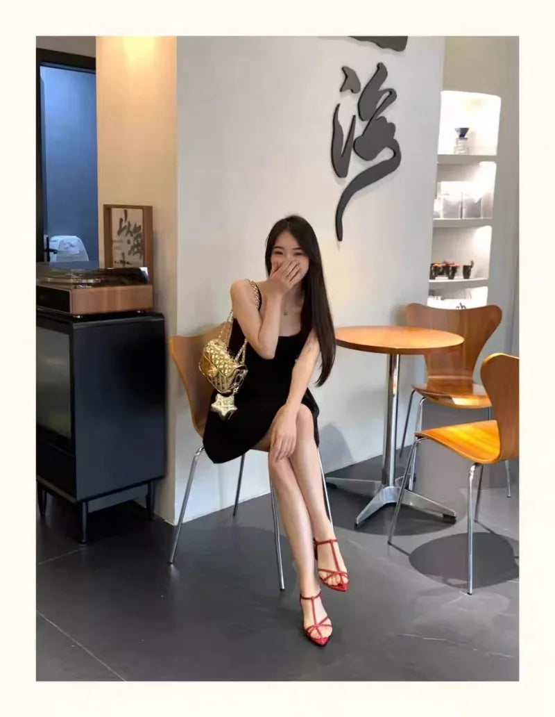 Women Sandal Summer New Fashion Narrow Band Ladies Gladiator Shoes Thin Low Heel Ankle Strap Dress Party Shoes Pi-Mart