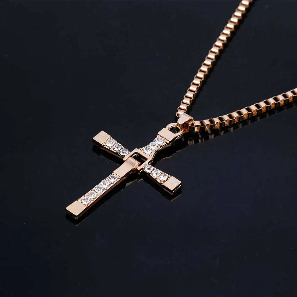 Dominic Toretto The Fast and The Furious Celebrity Vin Diesel Item Crystal Jesus Men Cross Pendant Necklace Gift Jewelry Pi-Mart