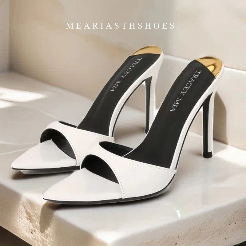 12/10cm pointed Open Toe High Heel Shoes Woman Summer OutsideSlipper Party Stiletto Luxury Designer Patent Leather Women Sandals LadyShow.Store