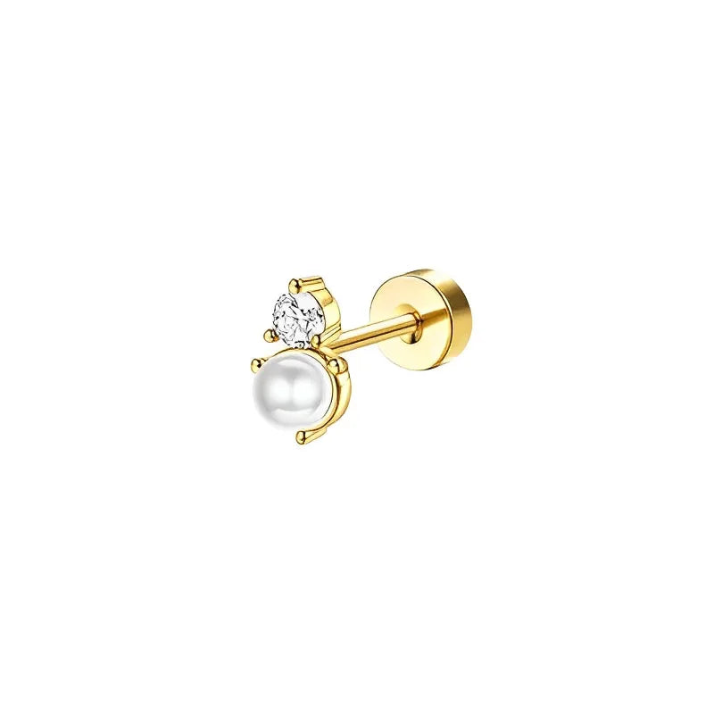 Bobisty 1pc Earrings Surgical Stainless Steel Earrings for Women Dainty Flat Back Earring Stud Hoop Cartilage for Sensitive Ears Pi-Mart