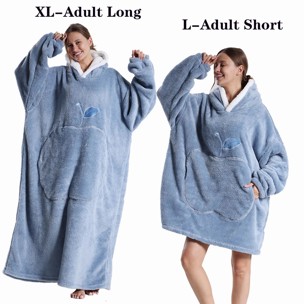 Women Plush Fleece Blanket Men Warm Thick Hoodies Adult Giant TV Blanlets with Sleeves Super Long Cold-proof Homewear Pajamas Pi-Mart