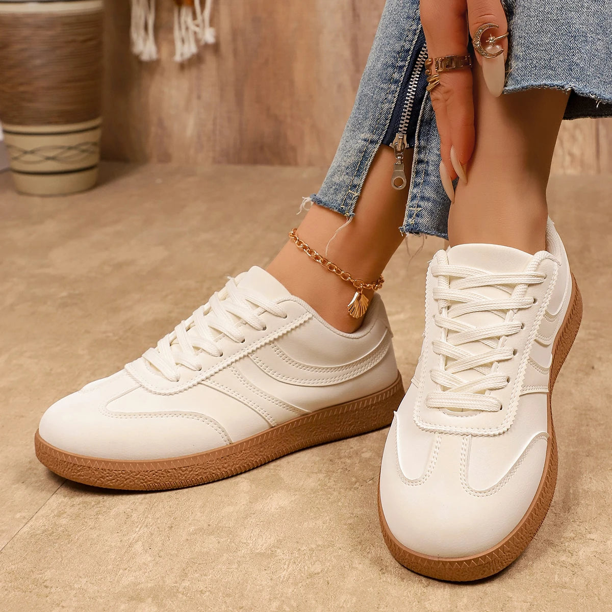 Retro Brown Platform Sneakers Women 2026 Flat Trend German Training Shoes Woman Plus Size 43 Non-slip Thick Sole Vulcanize Shoes Pi-Mart