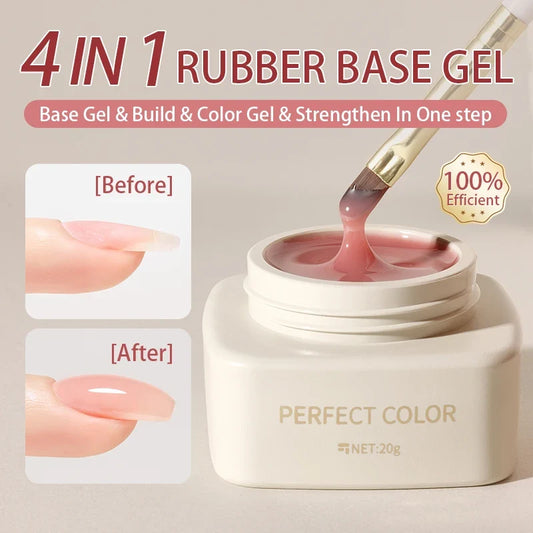 PERFECT COLOR  4-in-1 Builder Nail Gel,20g 12 Colors Rubber Base Gel Polish,Extension for DIY Salon Girls Home,Nail Art Brushes Tri Light Beauty