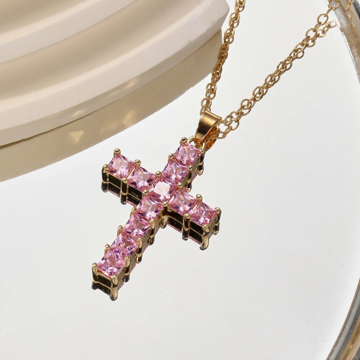 New Fashion Necklaces Female Pendants Gold Multi Color Crystal Jesus Cross Pendant For Women Necklace Party Leisure Time Jewelry Pi-Mart