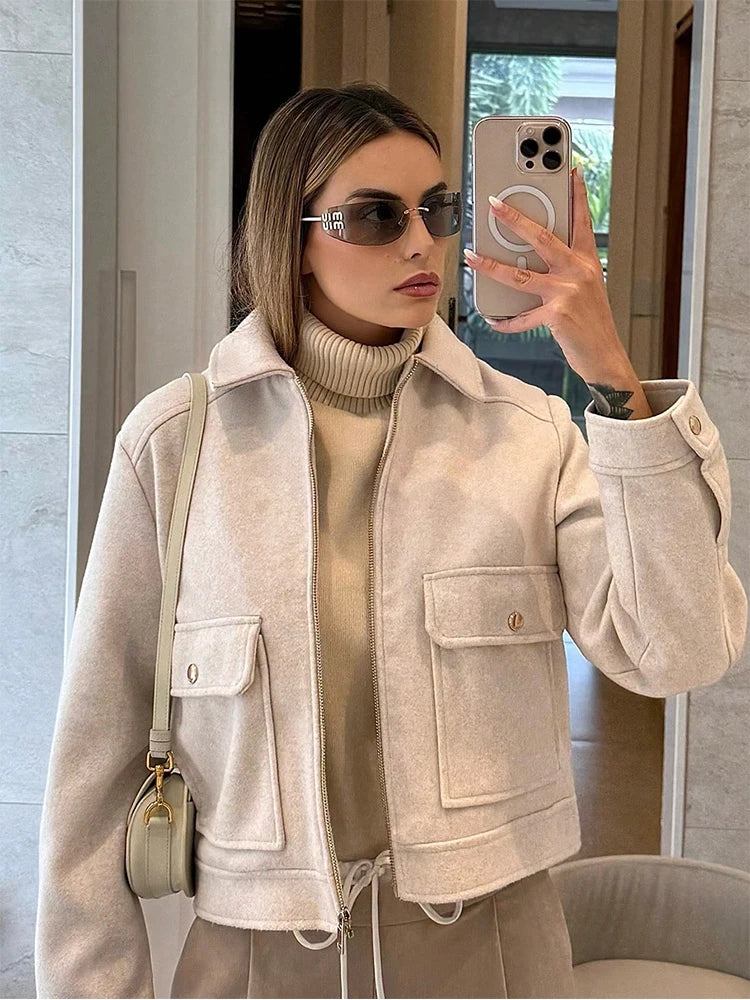 SLTNX Women's Zipper Jacket Coat New Winter Long Sleeve Pocket Outerwear Coat Short Street Elegant Women's Jacket LadyShow.Store