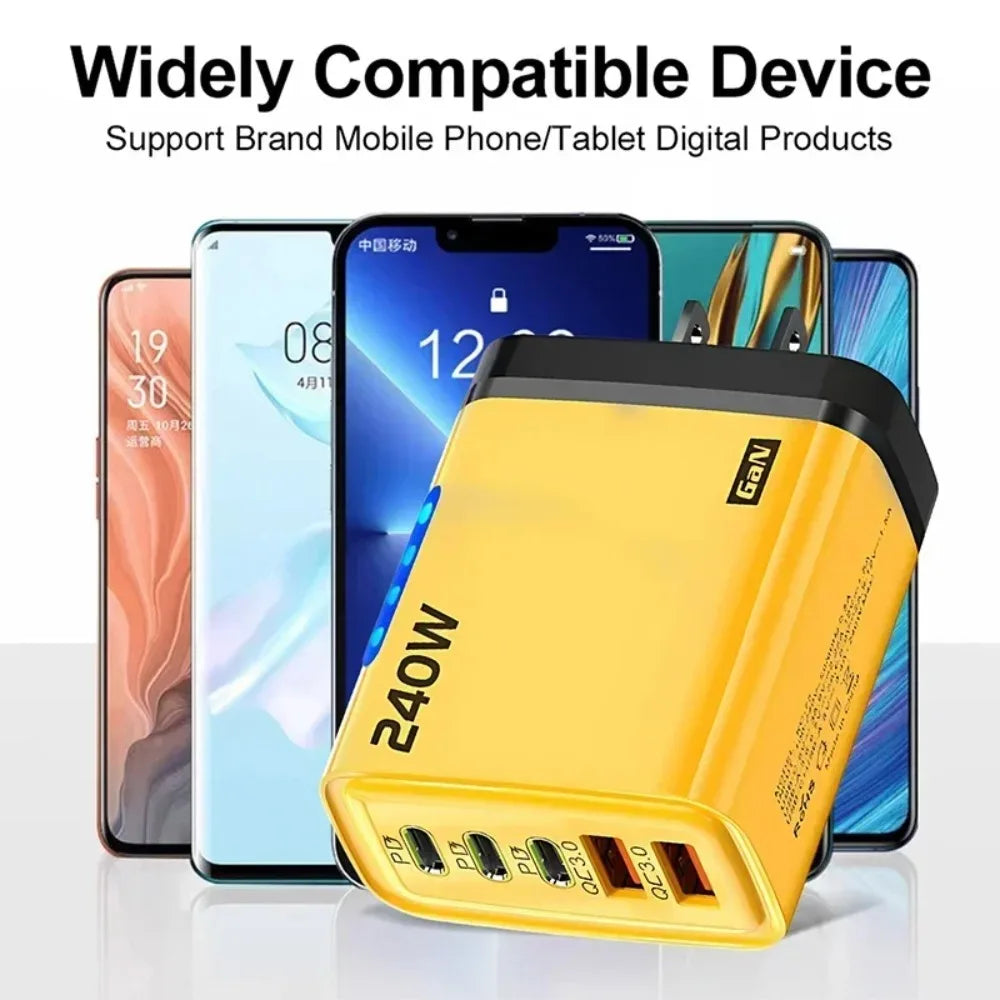 Type C USB 240W Fast Charging Charger GaN USB C Phone Charger Wall Adapter Quick Charge 3.0 With PD Cable For iPhone 17 Samsung Pi-Mart