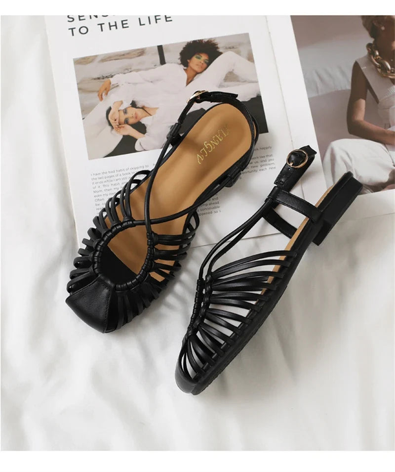 ZAROY Women Flat Sandals Summer Narrow Band Roman Shoes Casual Plus Size Brand Designer Banquet Beach Gladiator Sandalias Zapato LadyShow.Store