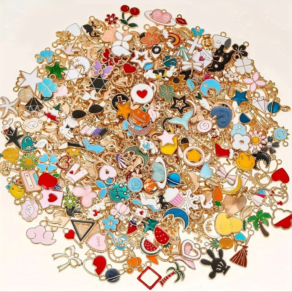 20/30/50/100pcs Mixed Style Gold-Plated Pendants, Drip Oil Alloy Pendants, Jewelry Accessories, Used for DIY Jewelry Making Pi-Mart