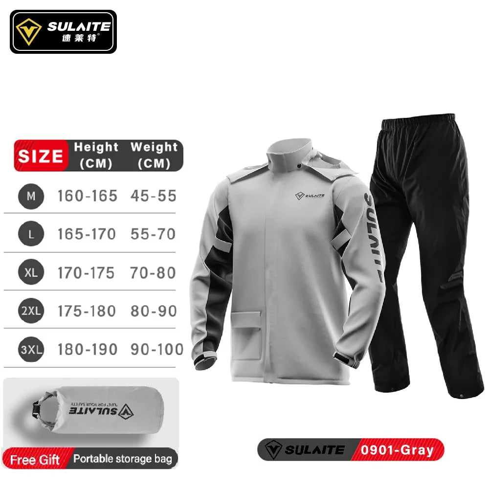 SULAITE Rain Suit Motorcycle Rain Gear Suit for Men & Women Jackets & Pants Reflective Waterproof Breathable Rainsuit LadyShow.Store