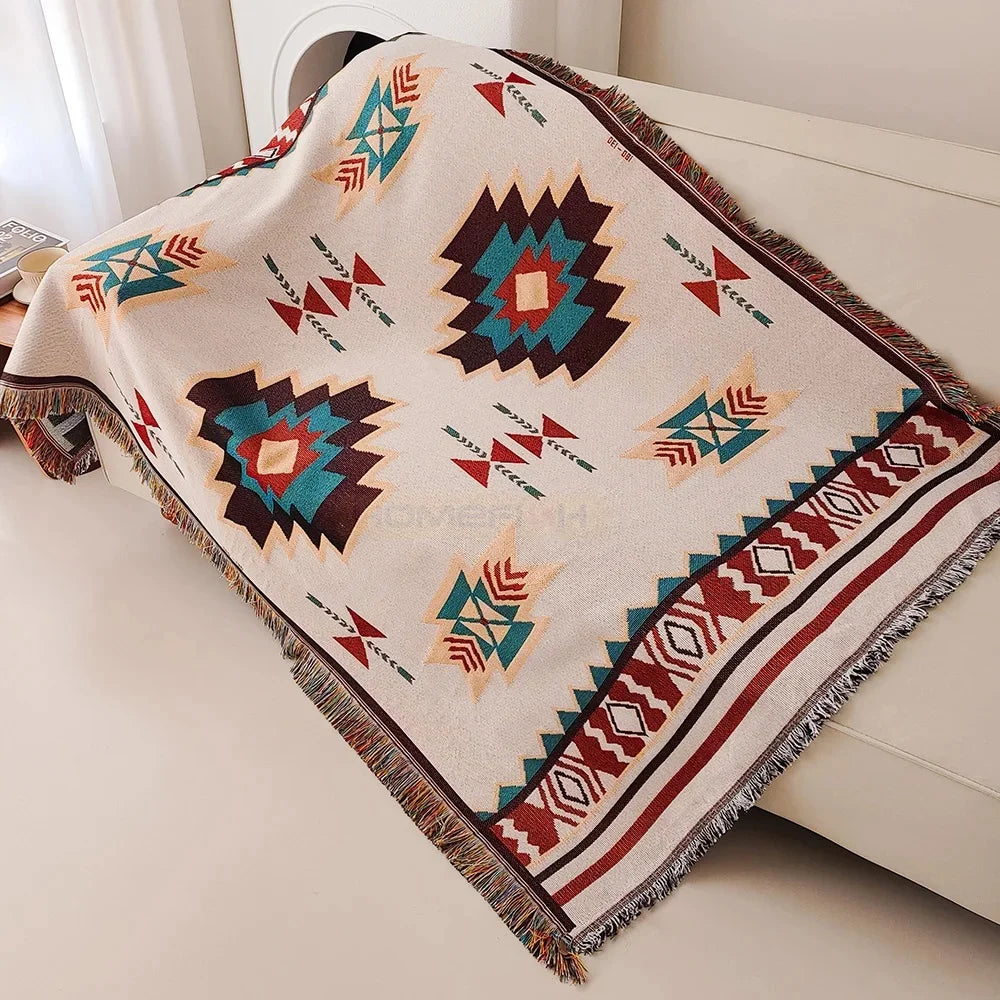Aztec Blanket Oversized Boho Throw Blanket with Fringe Southwestern Geometric Tapestry Vintage Woven Throw Blankets Double-S Pi-Mart