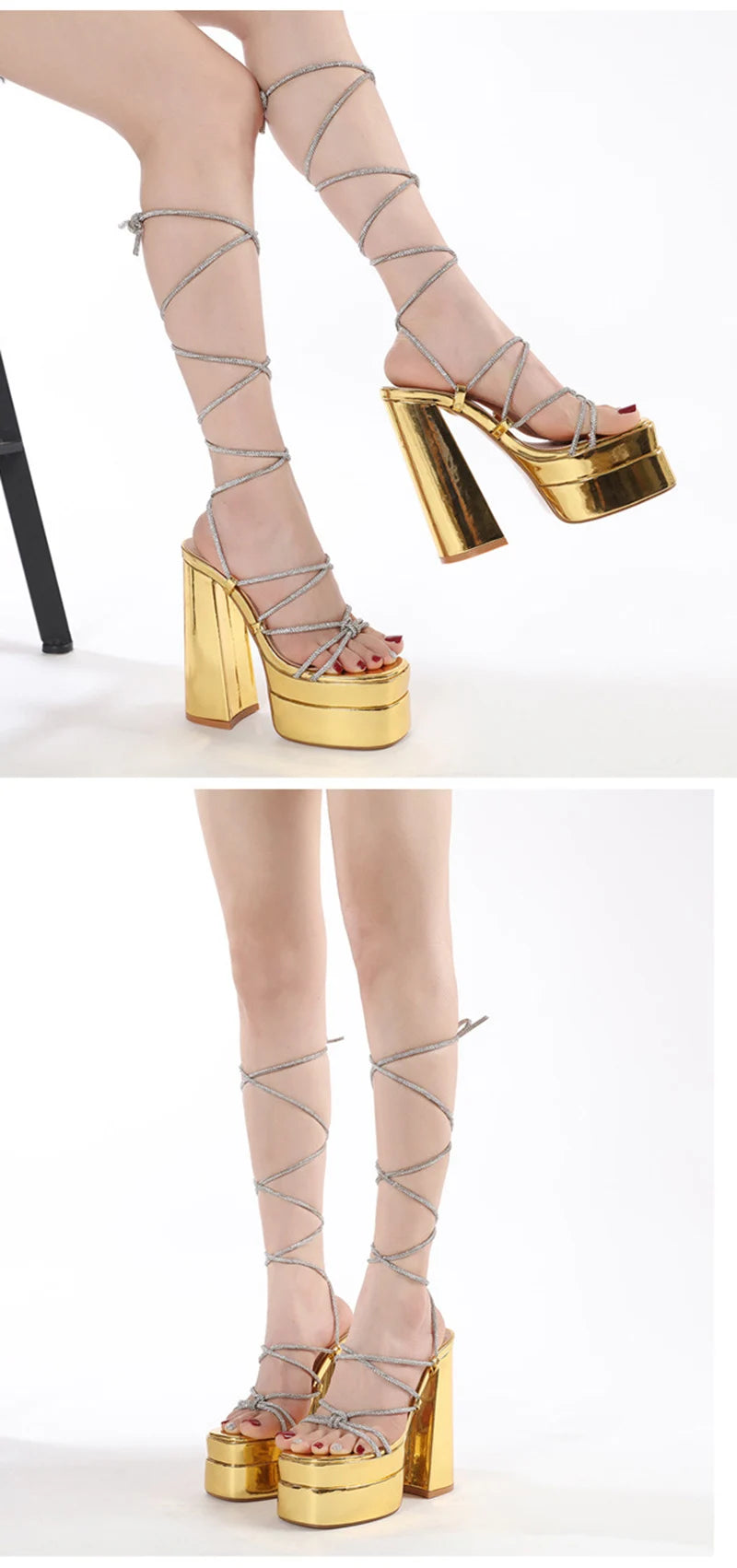 MM2025 New Arrival Rhinestone Embellished Knot T-Strap Heels Roman Peep-toe Summer Sandals Shiny Perfomance Anniversary Footwear Pi-Mart