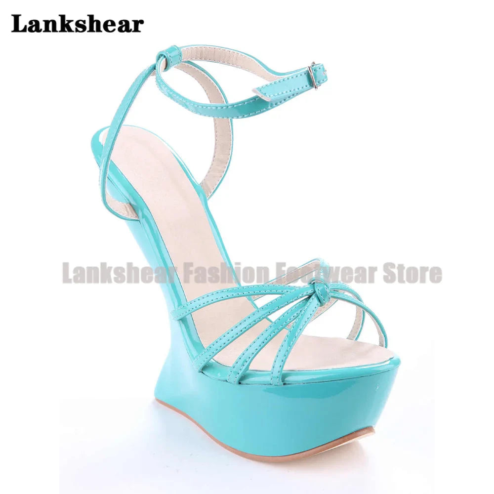 Platform Strange Style Sandals Women Candy Color Open Toe High Heels Pumps Ankle Buckle Strap Heels Sandalias Zapatos De Mujer LadyShow.Store