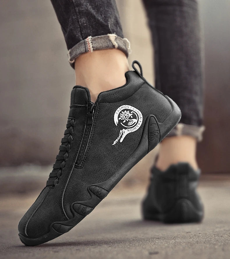 Men's Casual Shoes Side Zipper Short Boots Versatile Flats Bottom Trbottomyy Fashion Pu Leather Men's Shoes Spring Suitable for Outdoor Sports Pi-Mart