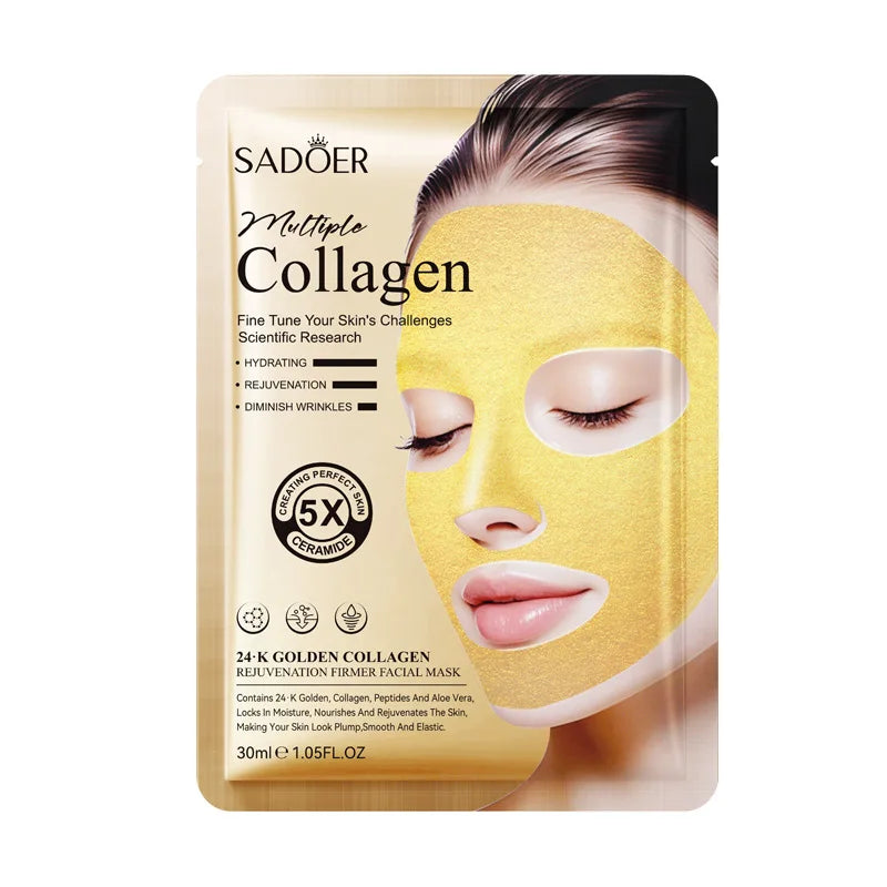 SADOER 24k Golden Collagen Facial Masks Anti Wrinkle Firming Moisturizing Anti-Aging Face Mask Beauty Facial Skin Care Products Tri Light Beauty