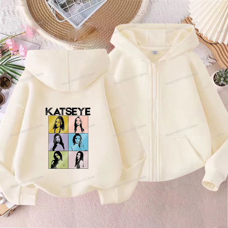 Fashion K POP K-KATSEYE Thin Jacket Cute Printed Coat Girls Sports Clothe Outdoor Workout Casual Top Trendy Birthday Kids Gifts Pi-Mart