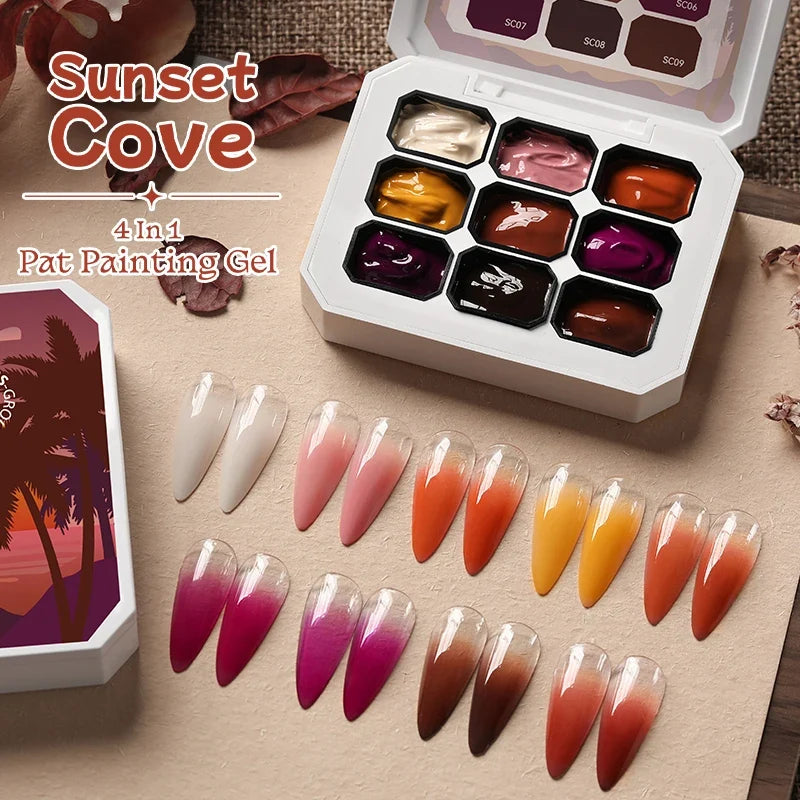 UR SUGAR 9 Colors Gradient Painting Gel Nail Art Gradient Color DIY Design Gel 4 In 1 Used For Gradient Nail Stamping Pattern Tri Light Beauty