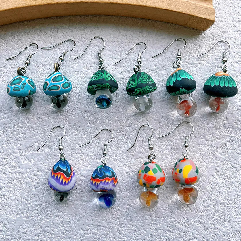 New Cute Polymer Clay Mushroom Acrylic Drop Earrings for Women Cartoon Colorful Flower Pendant Earring 2024 Trend Jewelry Gift Pi-Mart