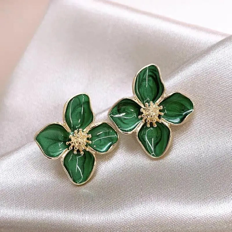Fashion Korean Women Retro Drip Glaze Red Flower Earrings Women for Delicate Earrings Luxury Couple Engagement Jewelry Gift Pi-Mart